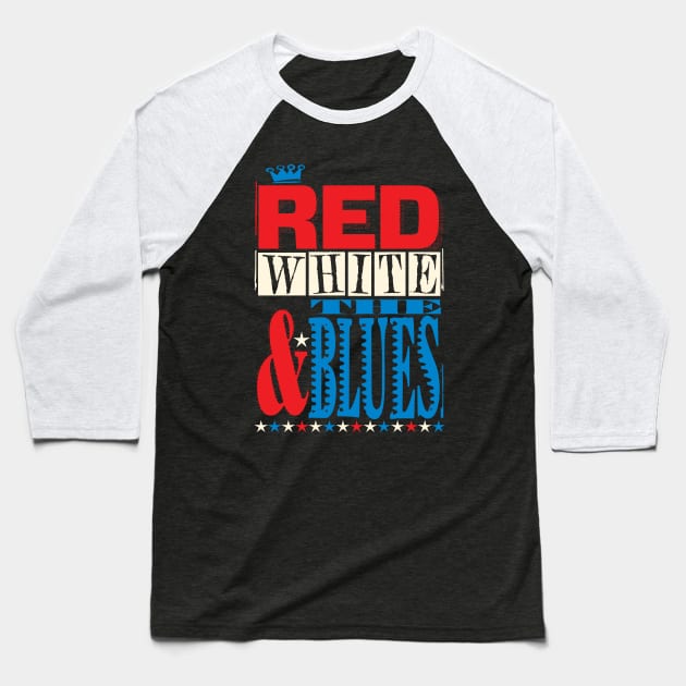 Red, White & the Blues Retro Poster Baseball T-Shirt by wickedpretty